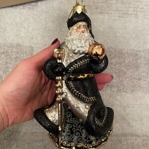Kurt Adler Black and Gold Santa Ornament
